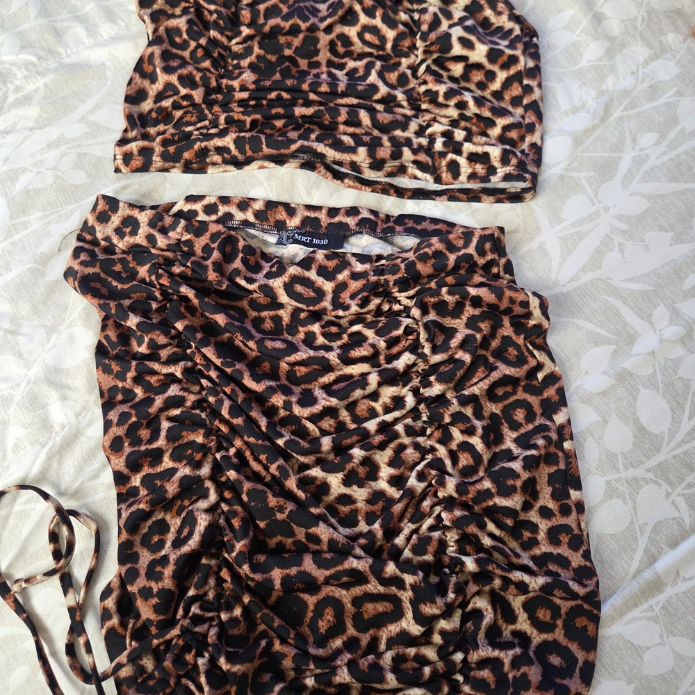 Ruched Leopard Print Midi Skirt - Brown/Black